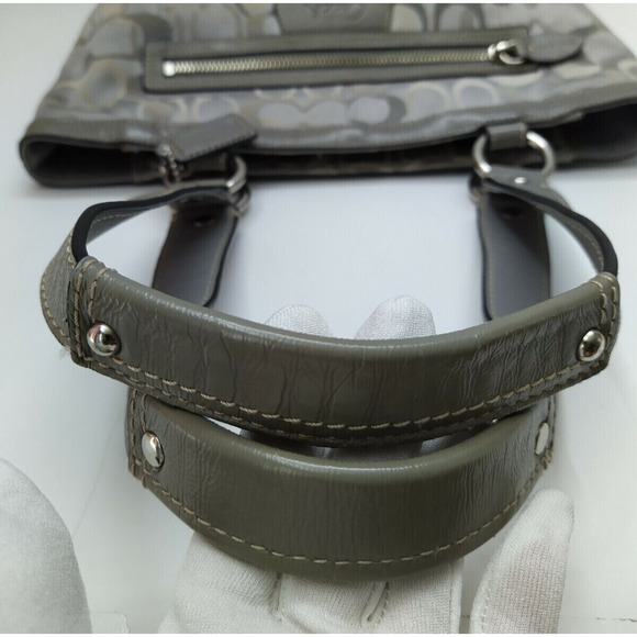 Coach Penelope Signature Gray Canvas Leather Trim Zipper Tote Shoulder Bag - Picture 5 of 13